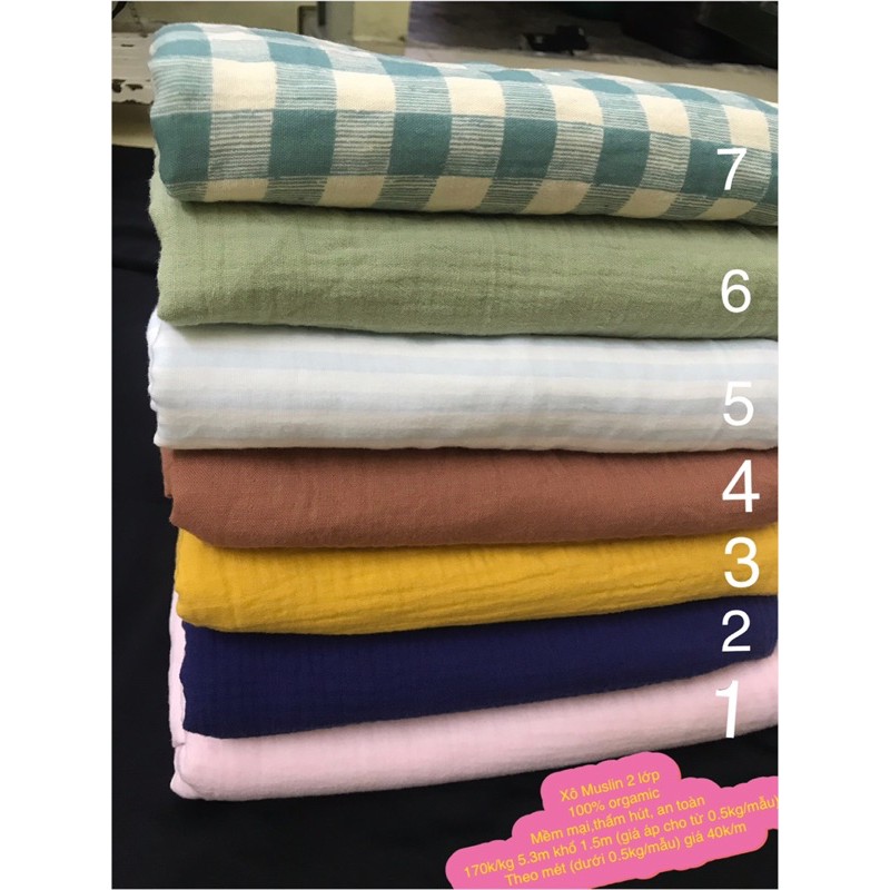 Vải xô muslin kẻ xanh trắng