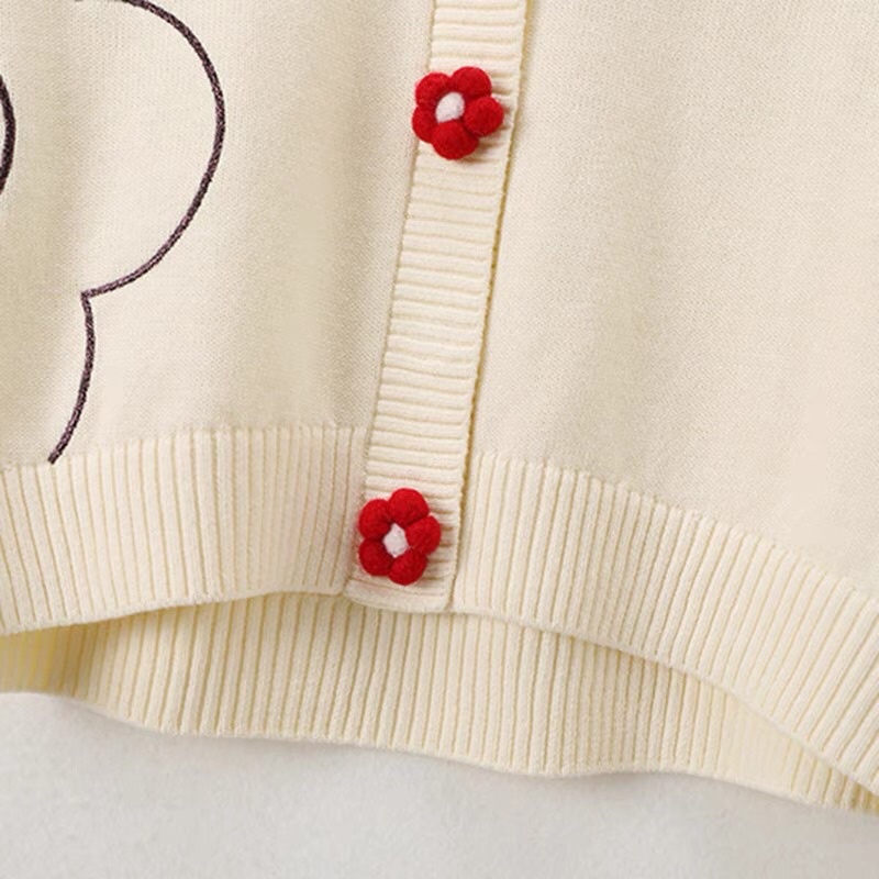 Áo len be nút hoa đỏ