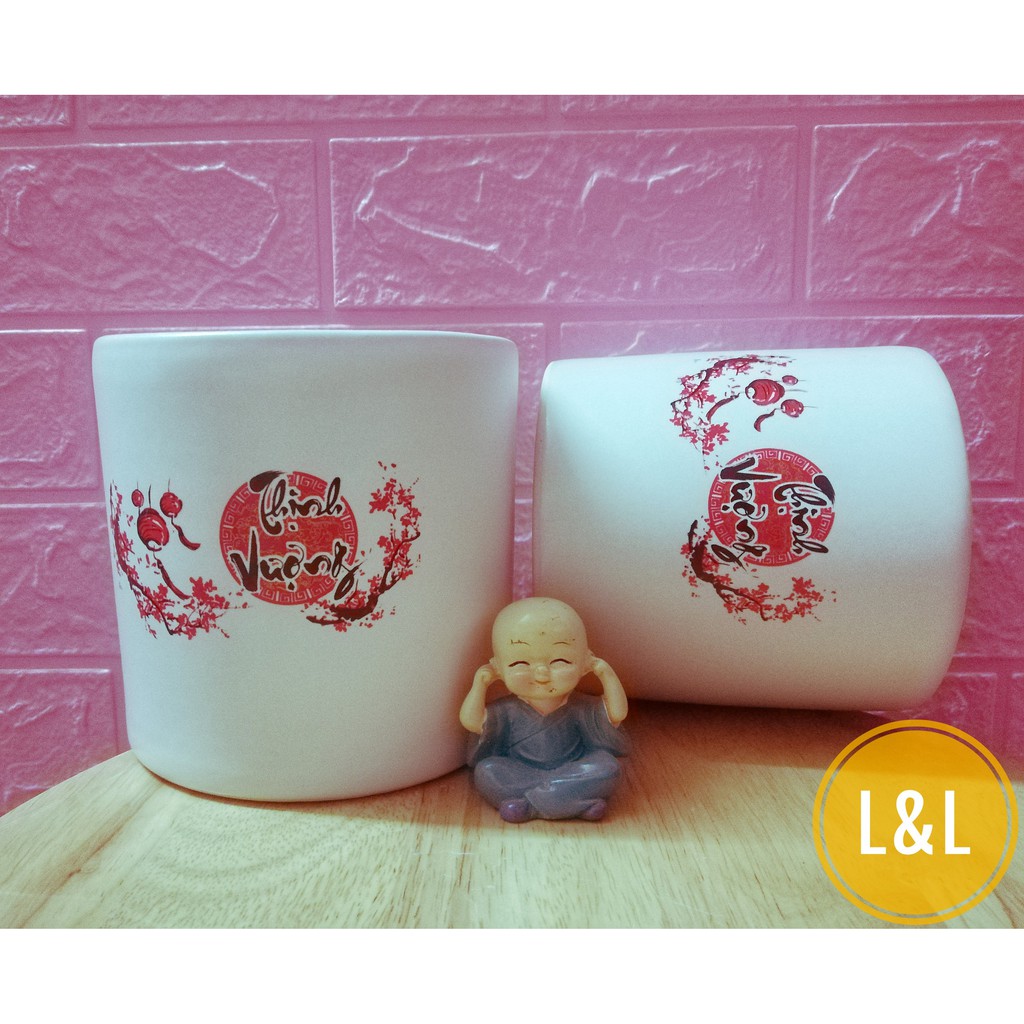 Chậu Decal BÌNH AN Trồng Cây Để Bàn - Chậu Sứ Bát Tràng trồng cây cảnh để bàn, cây trang trí