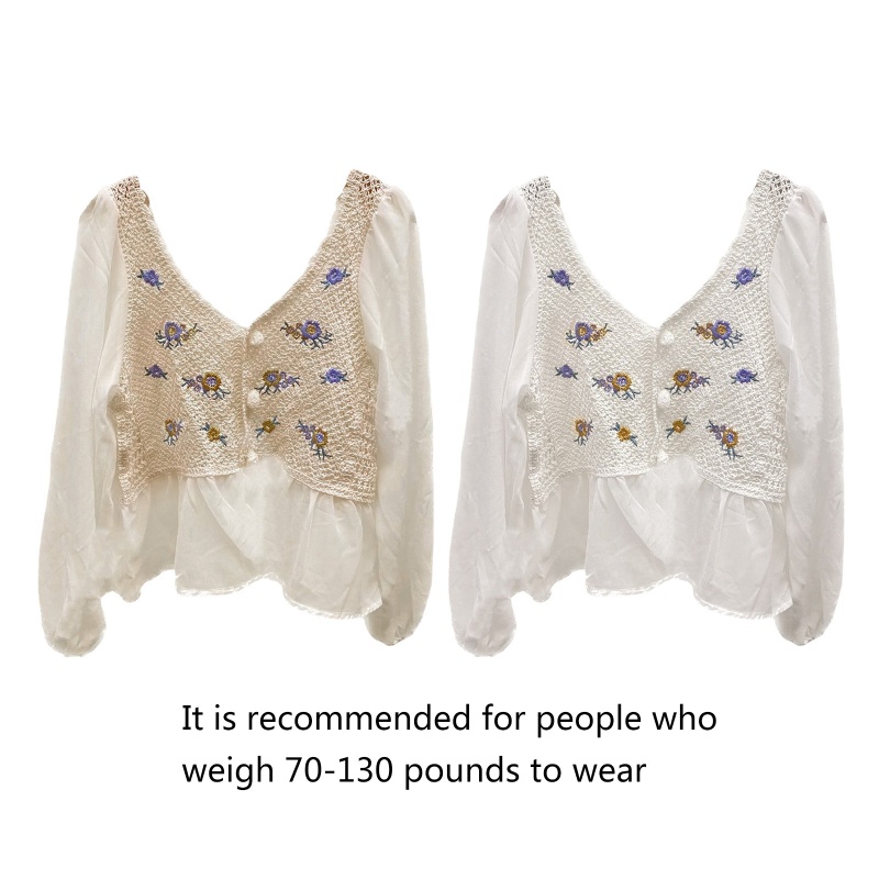 Brroa Áo Sơ Mi Tay Phồng Thêu Hoa Cài Nút Phía Trước Thời Trang Mùa Xuân Cho