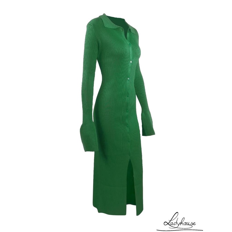 Ld-đầm Cổ Bẻ Một Mảnh Tay Dài Màu Trơn Thời Trang Xuân Thu Dành Cho Nữ Size S/M/L