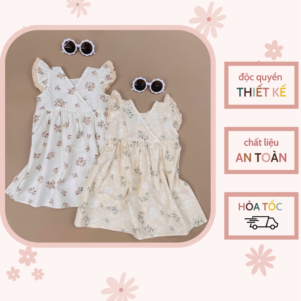 Váy cho bé (6 tháng - 4 tuổi) BERRYBABY dáng xòe babydoll cánh tiên phối ren, họa tiết hoa nhí nâu be xinh xắn - DANDELI