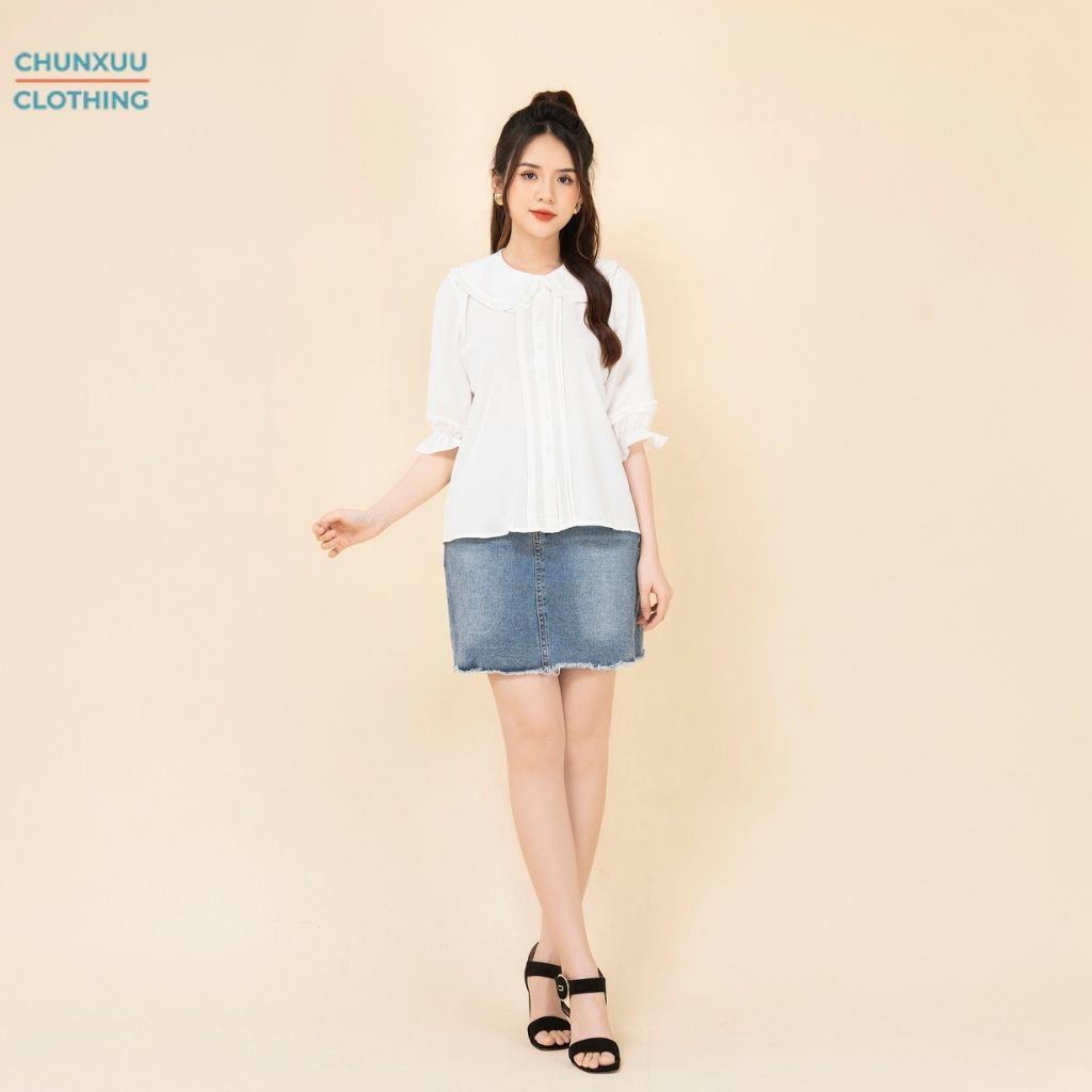 Áo sơ mi nữ trắng cổ bèo thiết kế Chunxuu phong cách nhẹ nhàng tiểu thư - XU10