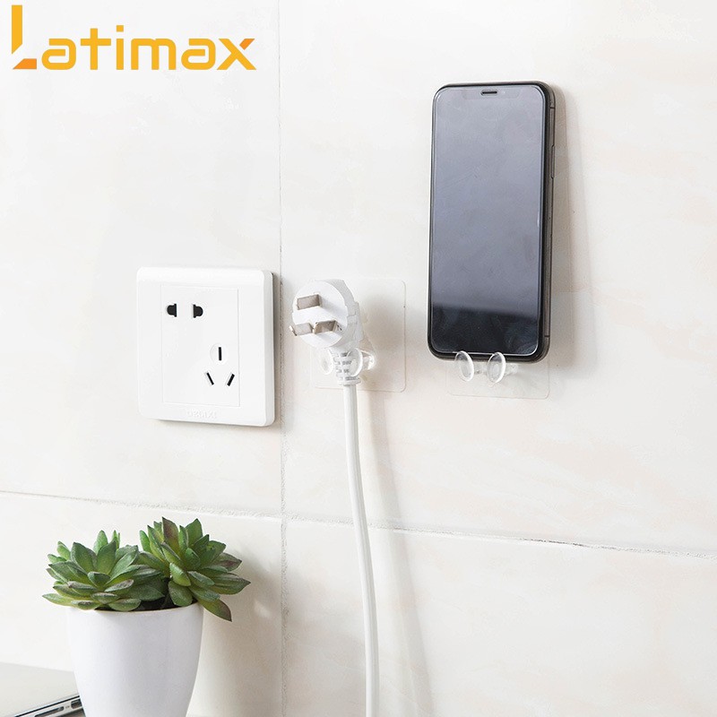Móc treo phích cắm, dây sạc điện thoại và phụ kiện bếp dán tường trong suốt tiện lợi Latimax