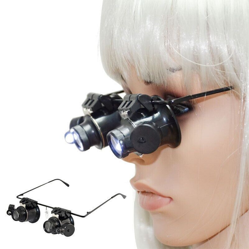 Kính lúp 20X có đèn led dùng để sửa chữa đồng hồ trang sức tiện dụng màu đen