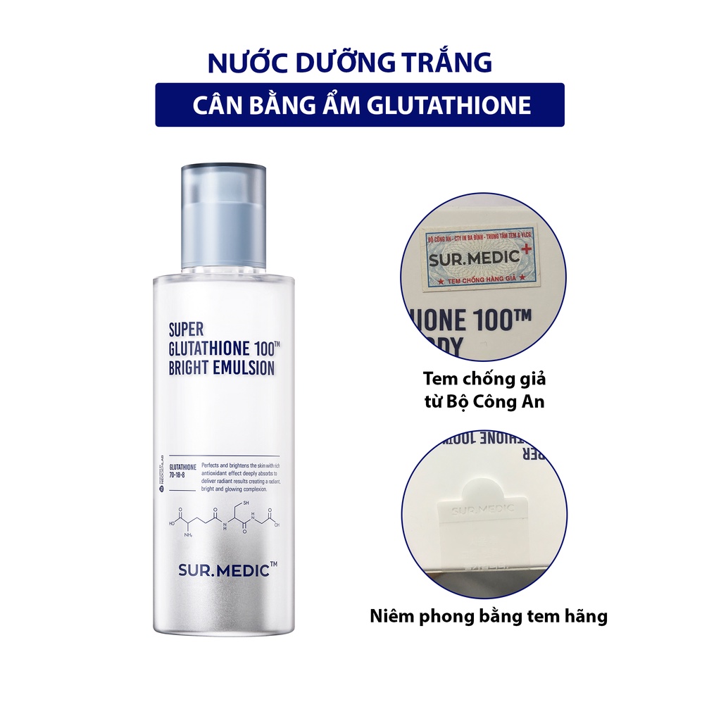 Nước Cân Bằng Giữ Ẩm Dưỡng Sáng Da SURMEDIC Super Glutathione 100 Bright Skin 145ml