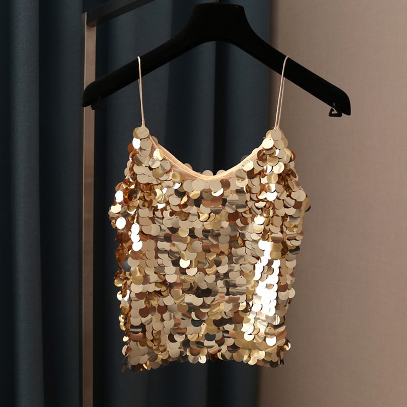 Áo Hai Dây Cổ Chữ V Đính Kim Sa Thời Trang Cho Nữ SF792