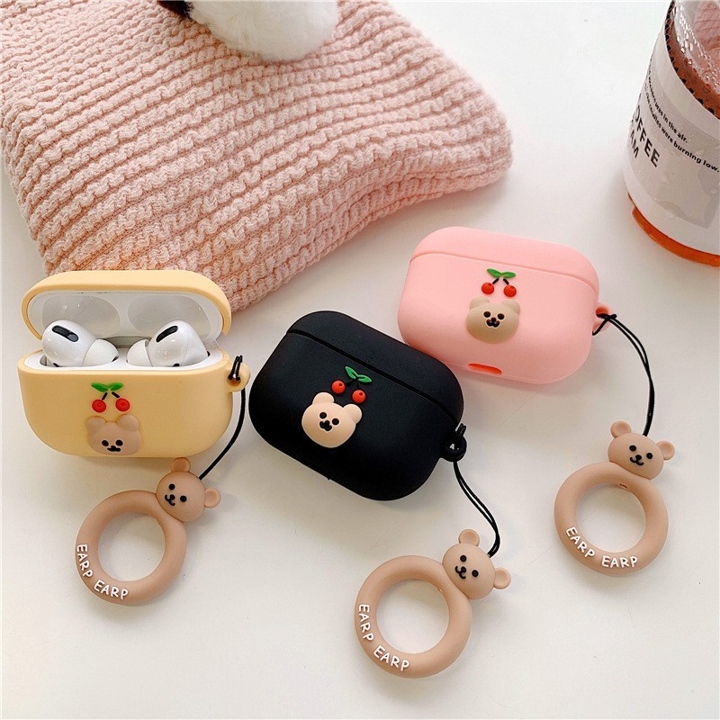 Vỏ Bọc Hộp Sạc Tai Nghe Không Dây Airpods 1 / 2 Thiết Kế Hình Gấu Cherry Dễ Thương