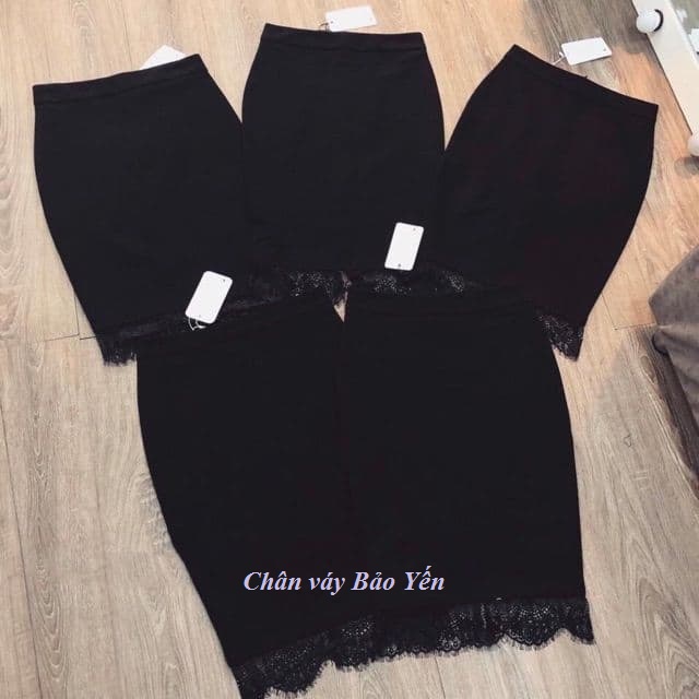Chân váy bút chì phối ren gấu xẻ sau tới gối ( sẵn size)- M16