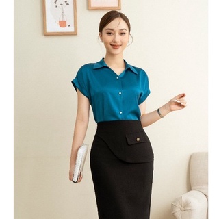 Áo sơ mi nữ ngắn tay cổ đức tay dơi phối cúc ngọc ZYM'S HOUSE K1239