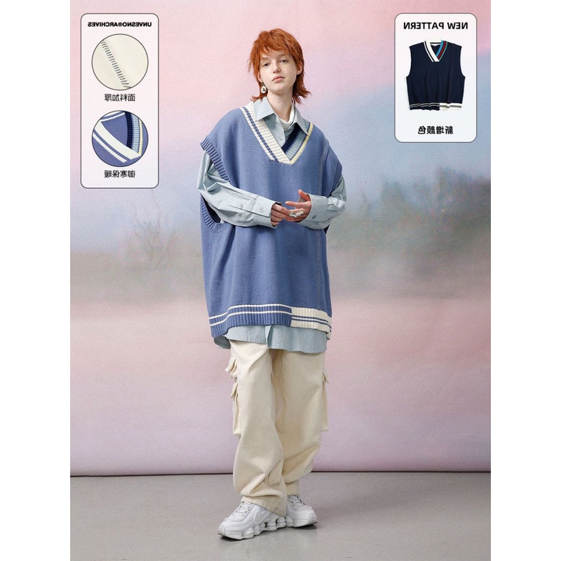 Áo Sweater Không Tay Cổ Chữ V Phong Cách Retro Nhật Bản Dành Cho Cặp Đôi