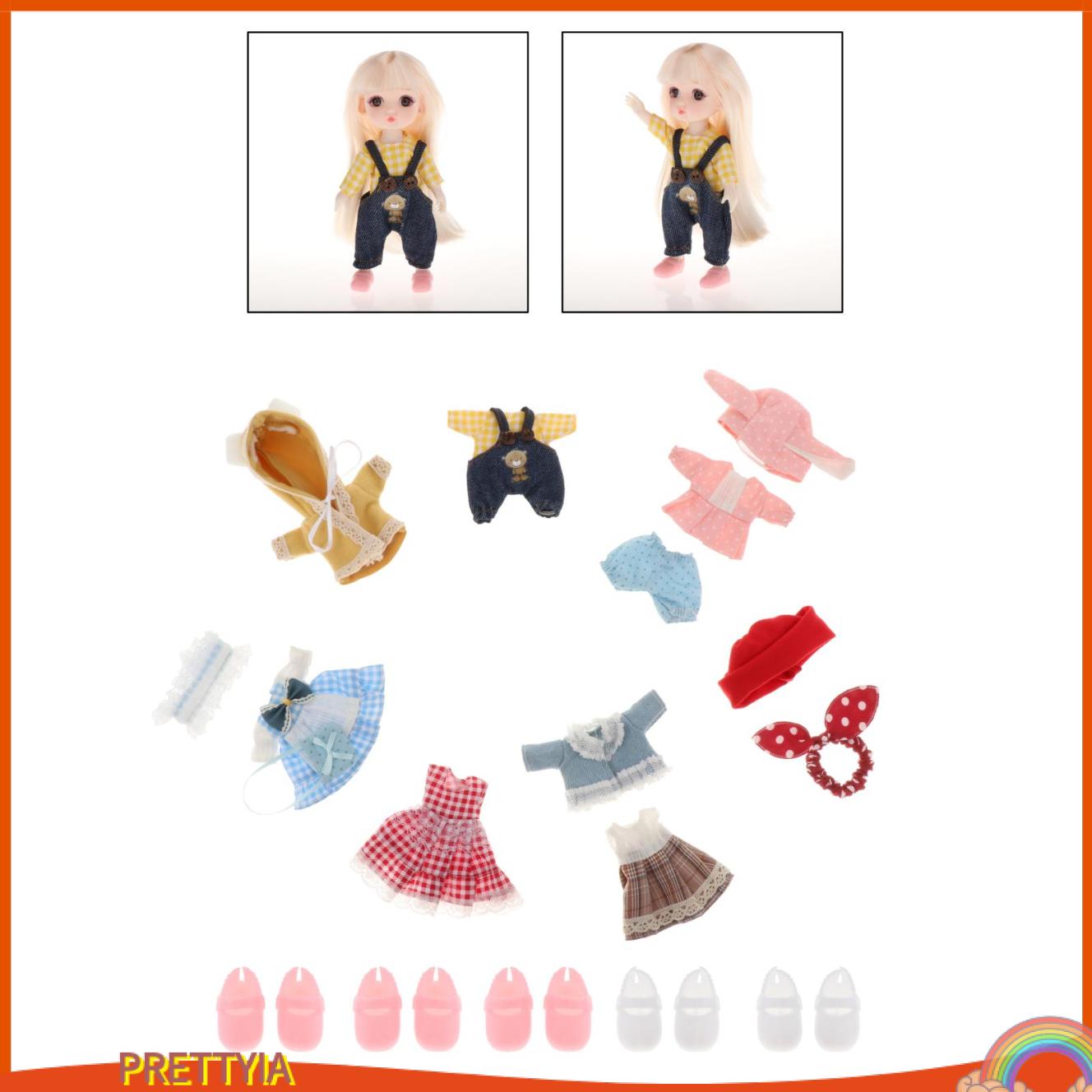 Set 5 Bộ Đầm Và Giày Handmade Cho Búp Bê 16cm