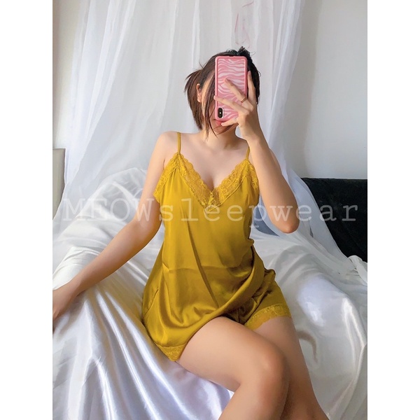 BỘ ĐÙI LỤA HAI DÂY VIỀN REN QCCC - MEOWsleepwear | BigBuy360 - bigbuy360.vn