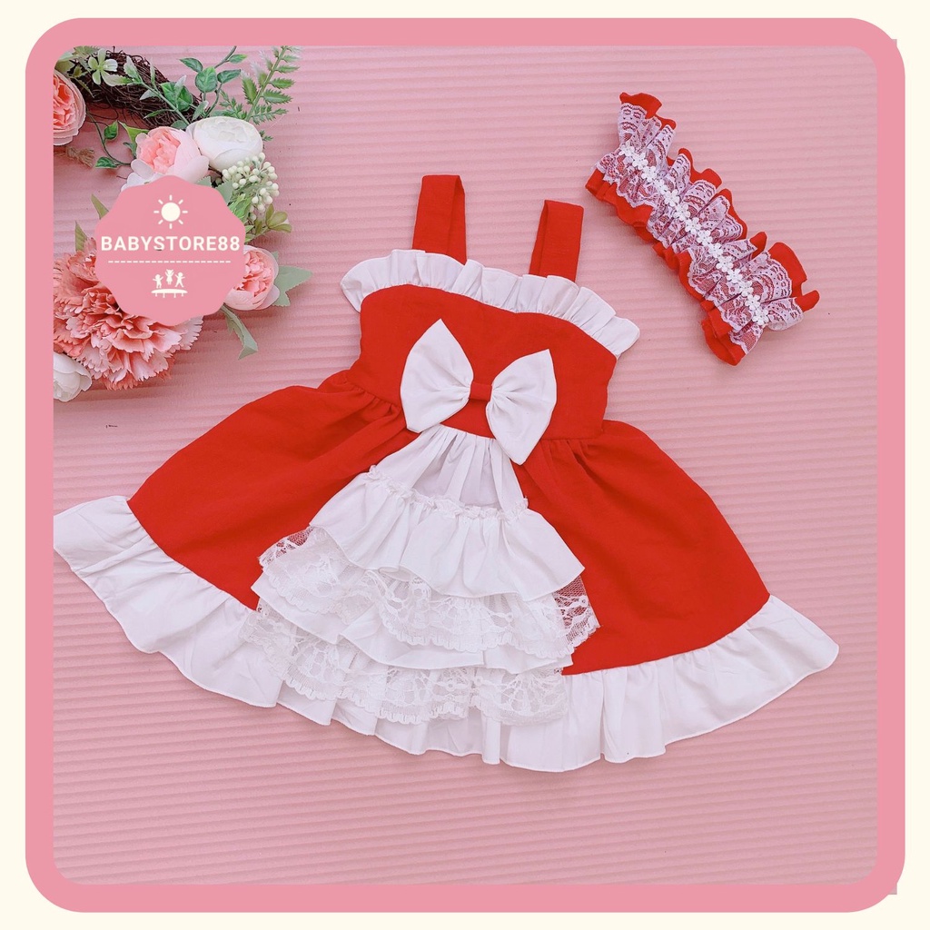 Đầm lolita đỏ cho bé gái sơ sinh 1 2 3 4 5 6 7 8 tuổi Babystore88, Váy bé gái công chúa hàng thiết kế V34