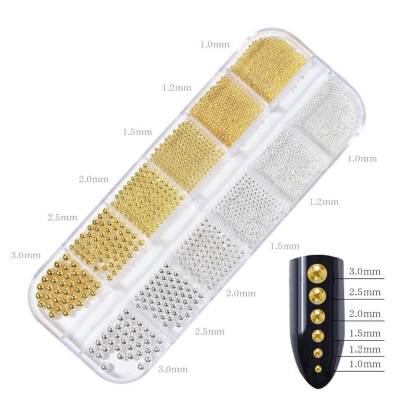 Hộp 12 Ngăn Hạt Kim Loại Nhỏ Trang Trí Móng Tay Cho Nữ