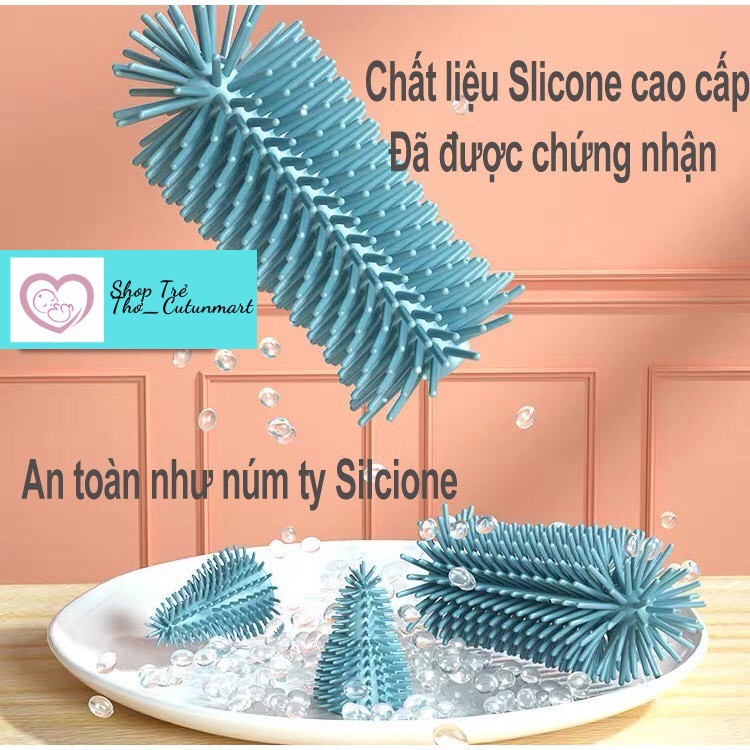 Cọ bình sữa Silicon cao cấp gồm 3 chi tiết có tay cầm xoay 360 độ dùng cho mọi loại bình