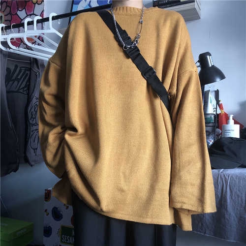 Áo sweater dệt kim màu trơn sành điệu phong cách Harajuku cổ điển thời trang cho nam và nữ