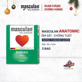 Bao cao su Masculan Anatomic - Thiết kế chống tuột - Màu đỏ che khuyết điểm