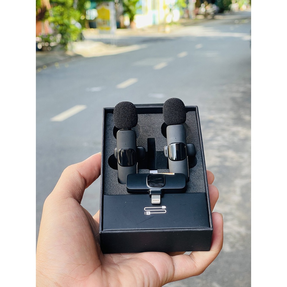 Micro cài áo không dây K9 khử tiếng ồn quay video vlog review sản phẩm livestream tiktok kết nối ai phôn 2 micro