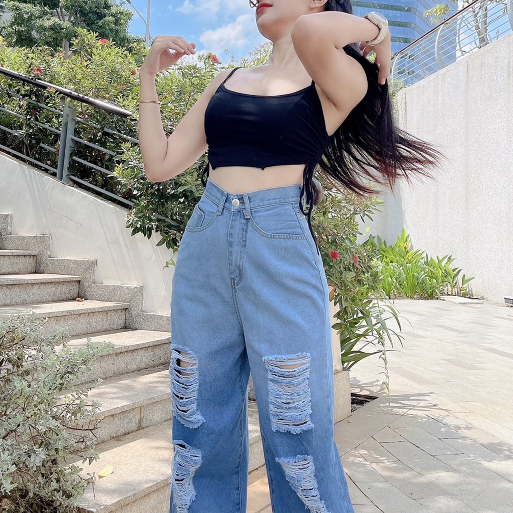 QUẦN JEANS ỐNG RỘNG NỮ LƯNG CAO LOANG MÀU RÁCH ĐÙI LAI CUỐN FORM DÀI RỘNG MÃ 3181 FORM CHUẨN DÁNG XINH UTI