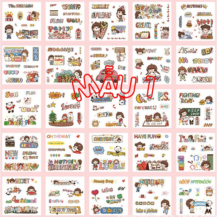 Set 25 tờ sticker siu cute dán trang trí, không trùng hình