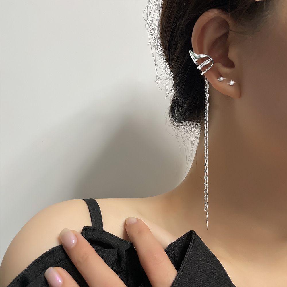 FORBETTER Bông Tai Dạng Kẹp Phối Tua Rua Phong Cách Vintage Thanh Lịch Cho Nữ