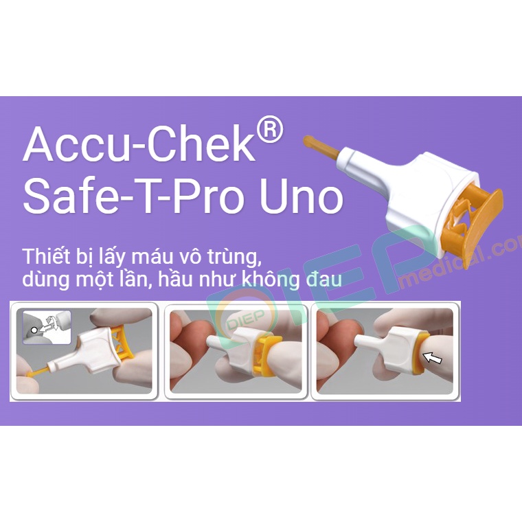 ✅ACCU-CHEK SAFE-T-PRO UNO 1 HỘP 200 KIM - Thiết bị lấy máu Accu Chek T Pro Uno vô trùng, dùng một lần, hầu như không đau