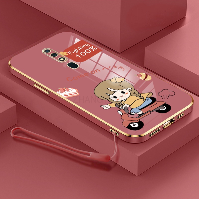 Ốp Điện Thoại TPU Silicon Mạ Điện Hình Cô Gái Chạy Xe Máy Kèm Dây Đeo Cho OPPO F11 PRO