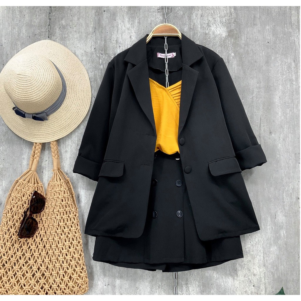 Set áo khoác vest, blazer công sở tay dài và quần giả váy chữ A