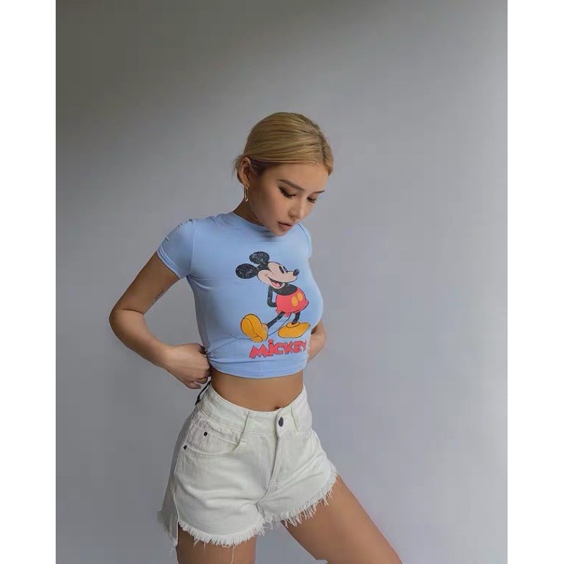 BÁN SỈ ÁO MICKEY XANH CROPTOP