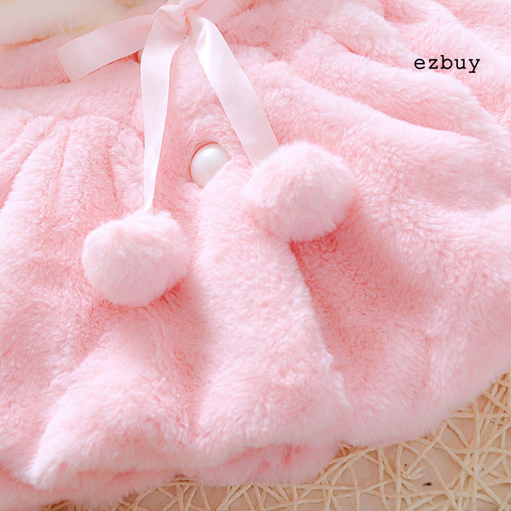 Áo choàng tai thỏ phối lông thú đáng yêu dành cho bé gái