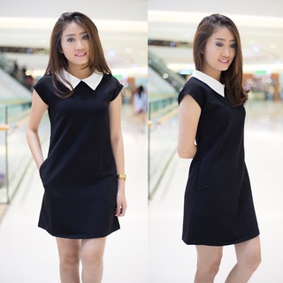 Đầm suông cổ sơ mi tay con
