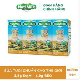 Lốc 4 Hộp NutiMilk Sữa tươi 100 điểm - Sữa tươi tiệt trùng đường đen 180ml - NUTIFOOD - CIRINO