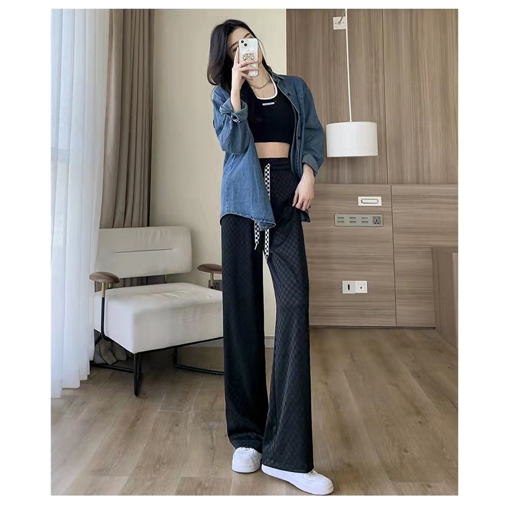 Quần Lụa Lạnh Ống Rộng Lưng Cao Thời Trang Dành Cho Nữ