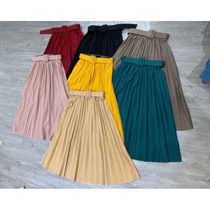 Chân váy dập li kèm đai vuông hàng Quảng Châu