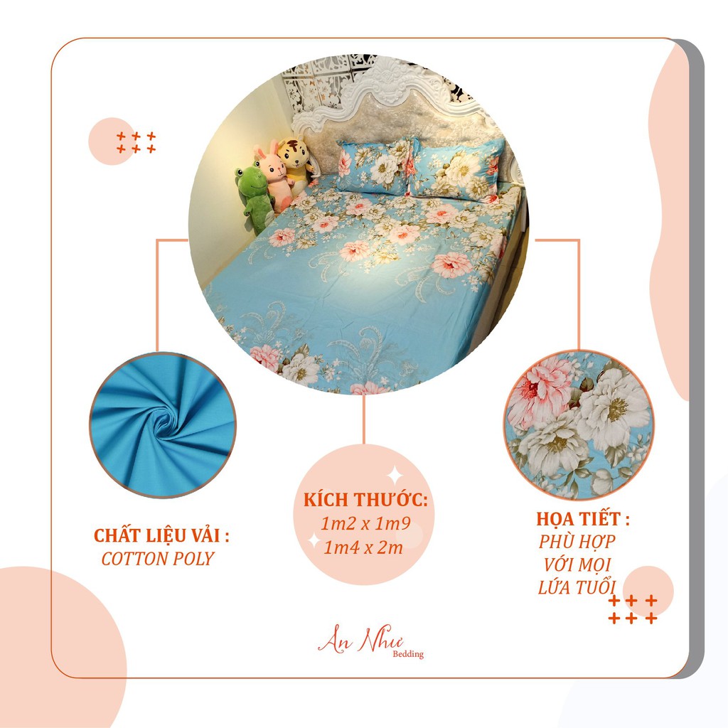 Bộ ga gối 💖m2/m4💖 drap giường poly, ga trải giường + 2 vỏ gối nằm hoa lá An Như Bedding | BigBuy360 - bigbuy360.vn