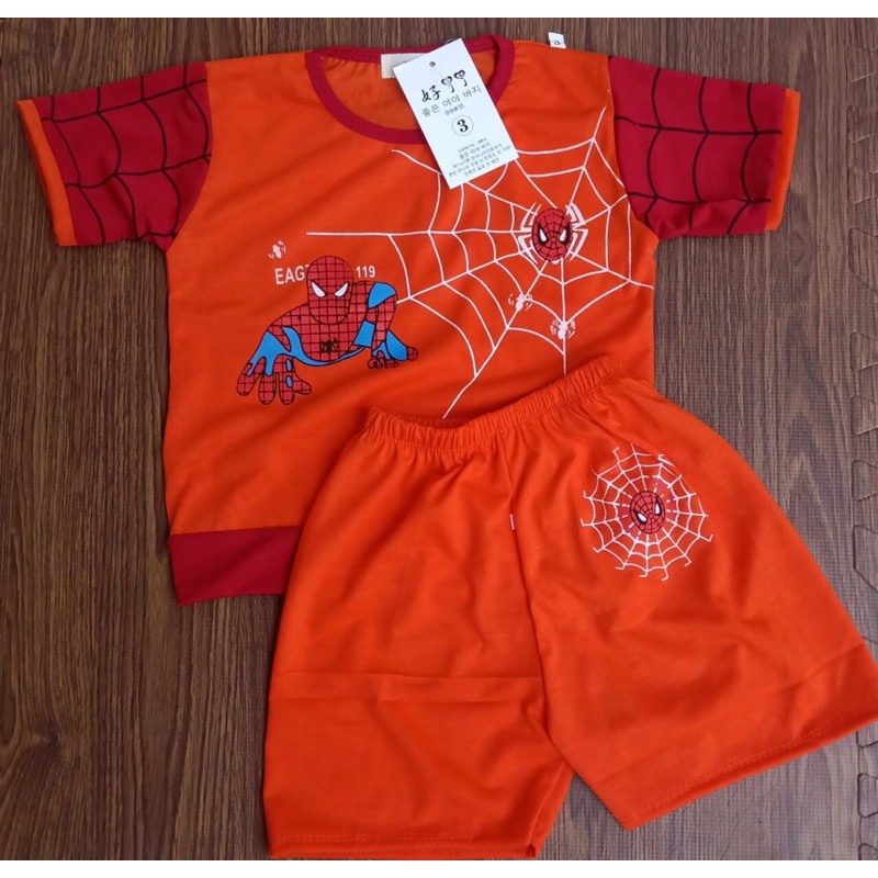 Quần áo siêu nhân nhện Spiderman bé trai bộ quần áo trẻ em cộc tay cho bé 7-20kg