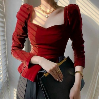 ÁO PEPLUM NHUNG CỔ U