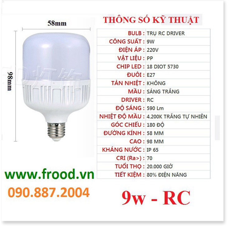 Bóng đèn LED bắp, trụ, tròn, búp 5w,7w, 9w, 12w sáng trắng hoặc vàng, Đui E14 hoặc E27