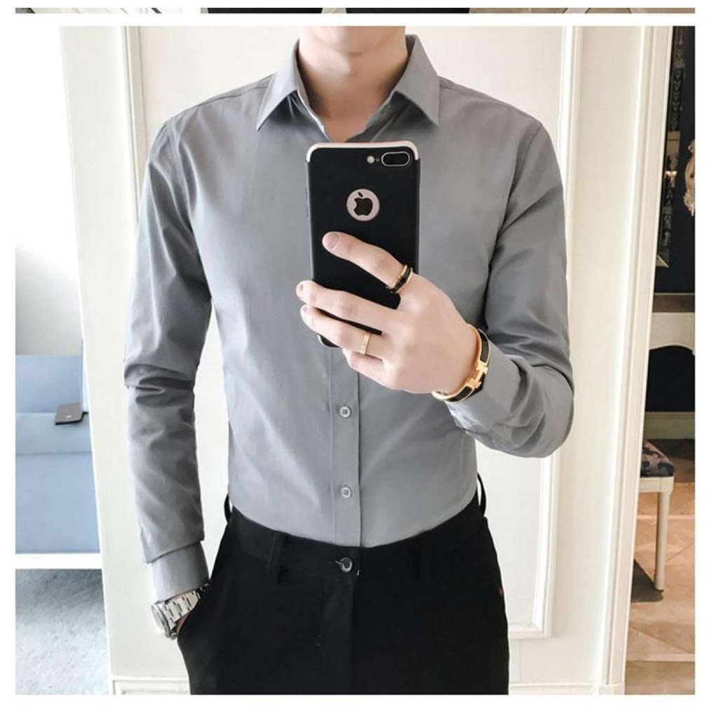✑Áo sơ mi nam dài tay dáng body Hàn Quốc, vải lụa cao cấp chống nhăn ( cam kết ảnh thật )
