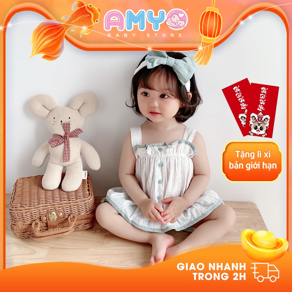 Đồ bộ bé gái set đồ kèm turban cho bé gái thôi nôi 1 tuổi 2 tuổi AMYO 11.SC02.01-3