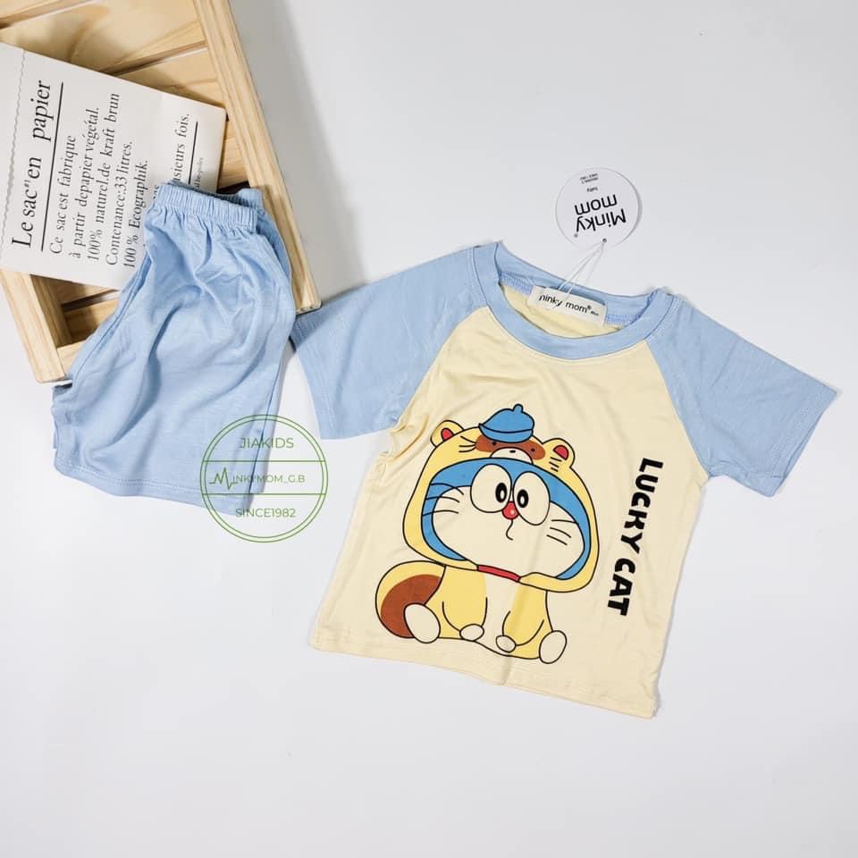 [SALE] Bộ Quần Áo Bé Gái, Bé Trai Minky Mom Vải Thun Lạnh Doraemon Tay Giáp Lăng, Bộ Cộc Tay Cho Bé Mặc Nhà MKM2221