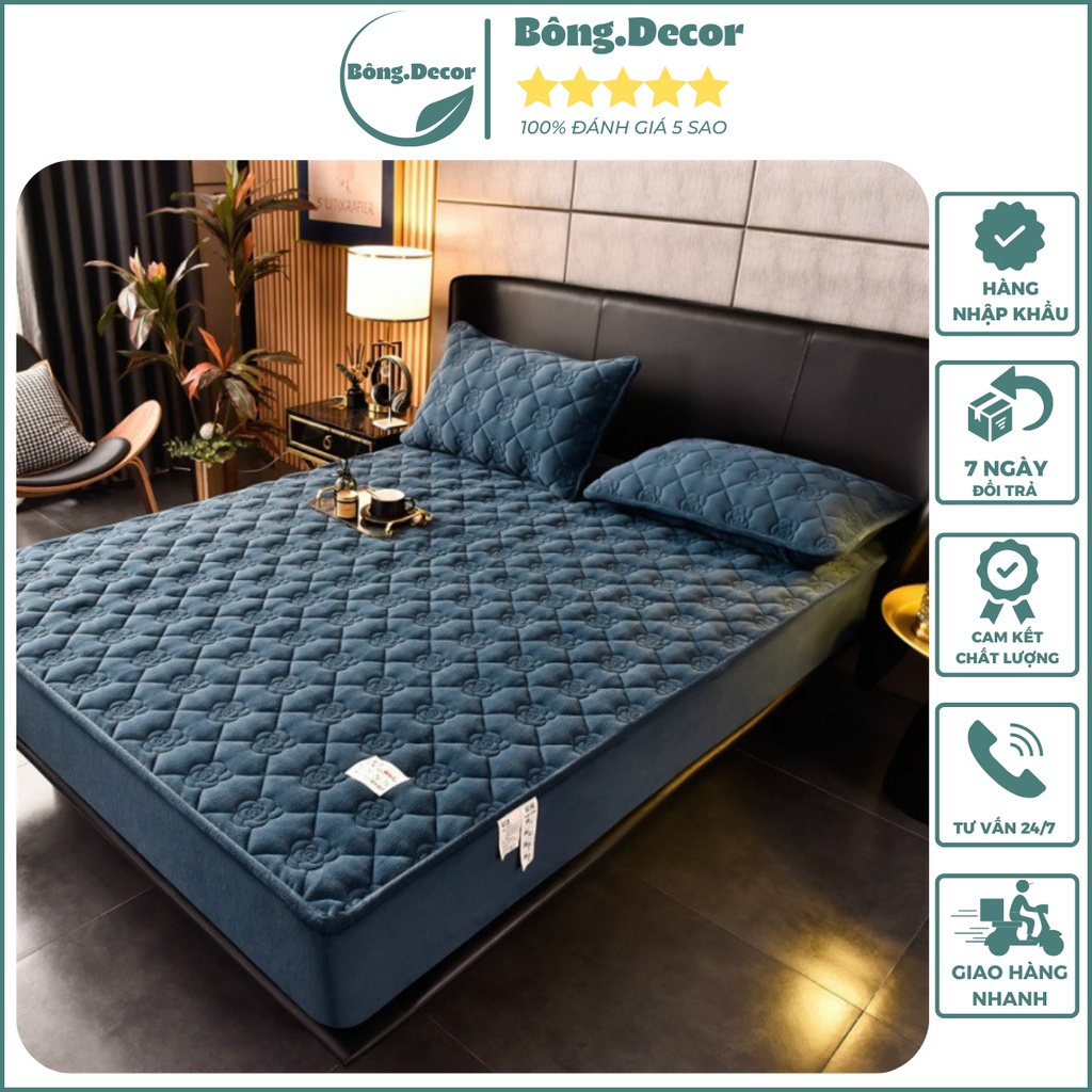 Bộ ga gối nỉ nhung trần bông mềm mịn sang trọng nhập khẩu cao cấp, thảm bọc đệm nỉ sữa đầy đủ kích thước 1m6 1m8 2m2