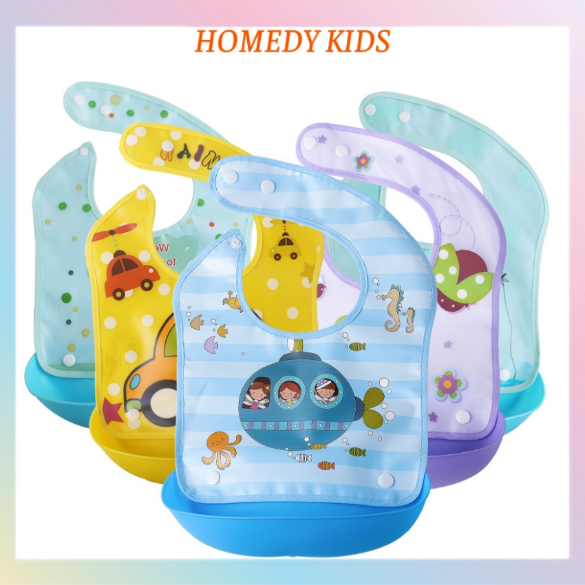 Yếm Ăn Dặm Silicon Có Cúc Bấm Máng Có Thể Tháo Rời Yếm Ăn Cho Bé Homedy Kids