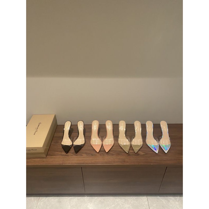 giày cao gót nữ mũi nhọn hở mũi quai trong gót 10cm gianvito Rossi