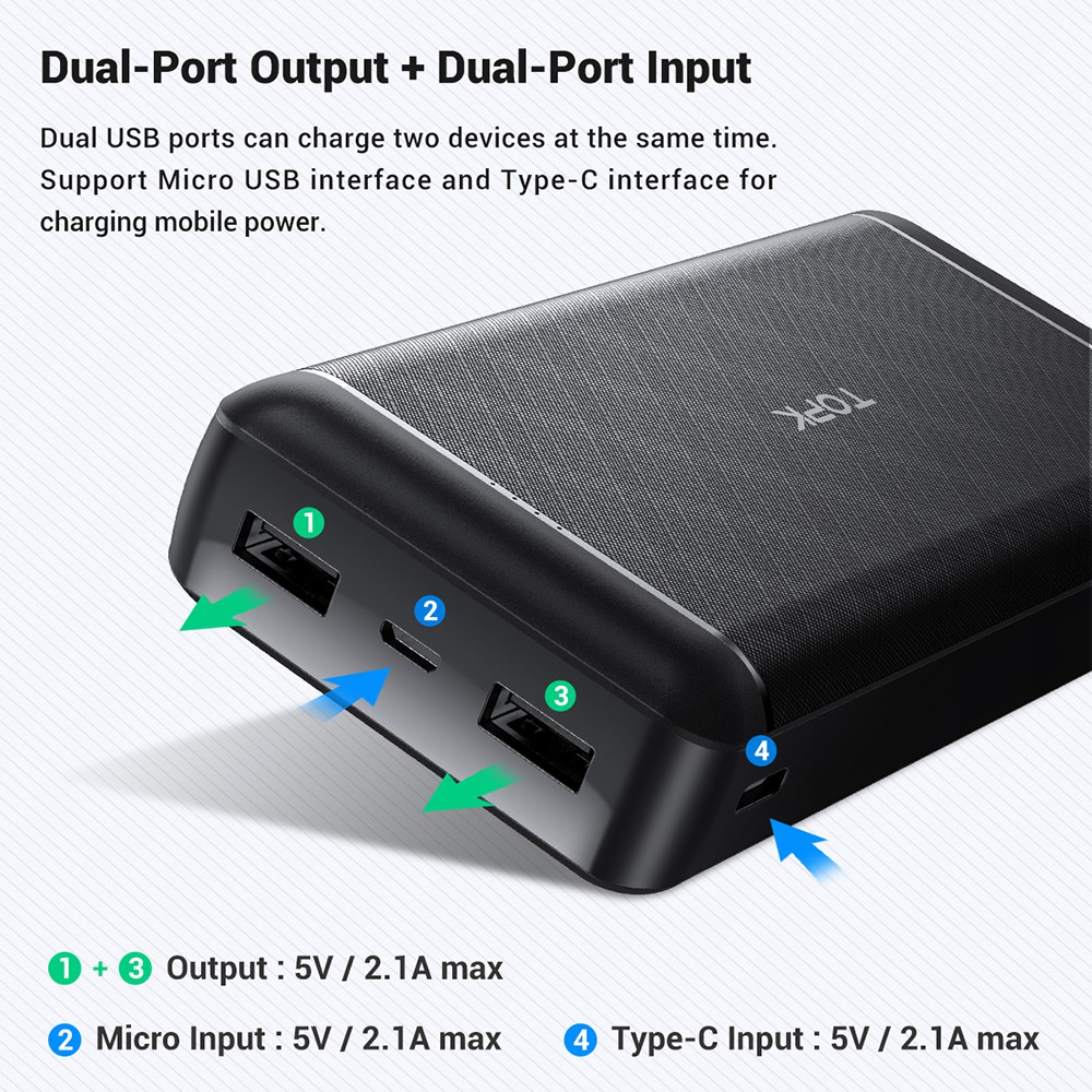 [Mã ELMALL8 giảm 8% đơn 500K] Sạc dự phòng TOPK hai cổng USB tiện gọn dễ mang theo 20000mAh | BigBuy360 - bigbuy360.vn