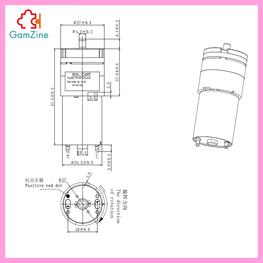 GamZine DC 3-6V Aquarium   Tank Mini Low Noise Air Oxygen Pump 370 Motor 420mA