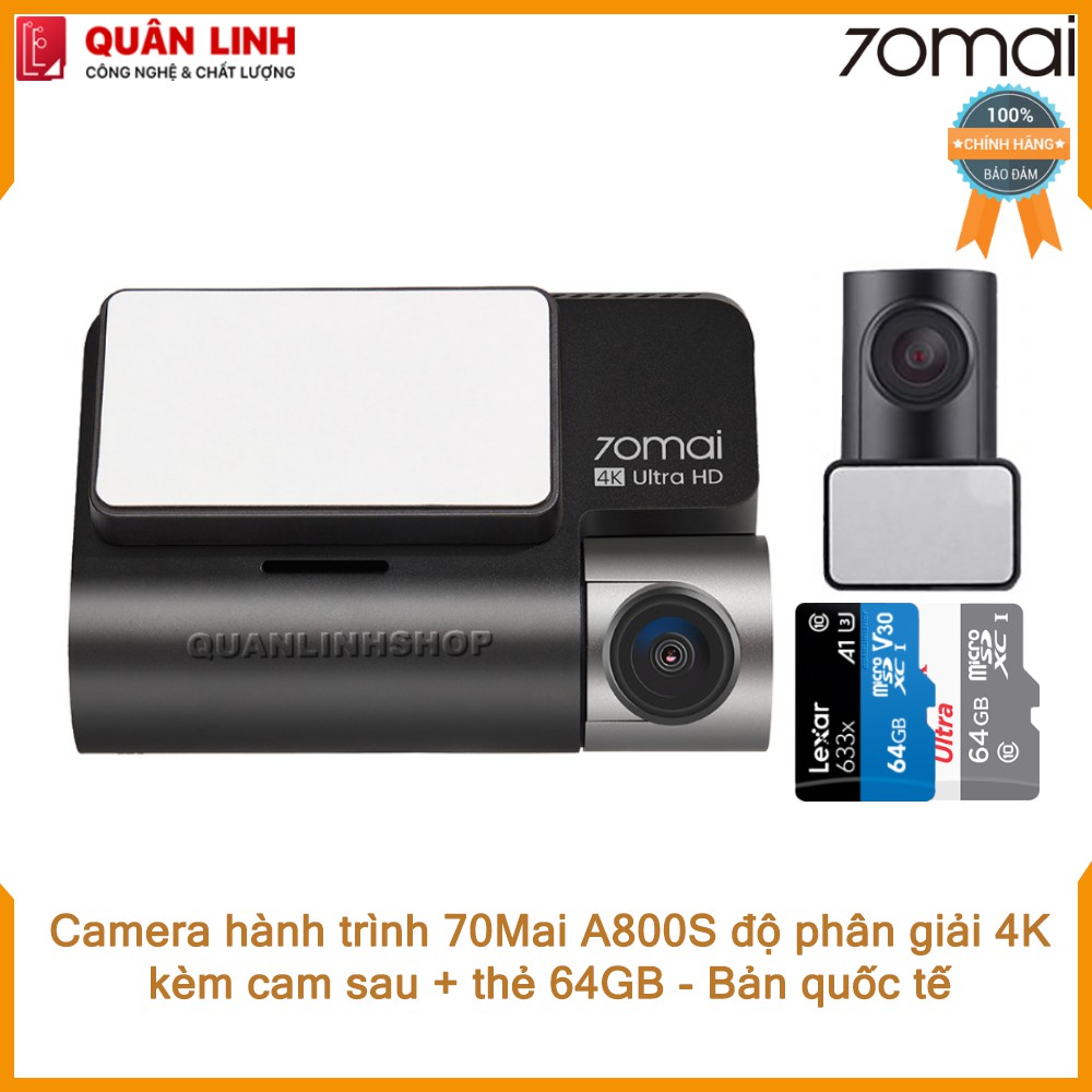 Camera hành trình 70mai A800S 4K ghi hình cả trước và sau, bản quốc tế - Bảo hành 12 tháng | BigBuy360 - bigbuy360.vn