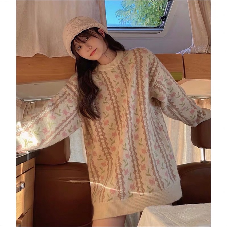 ÁO LEN HOẠ TIẾT HOA VINTAGE ULZZANG