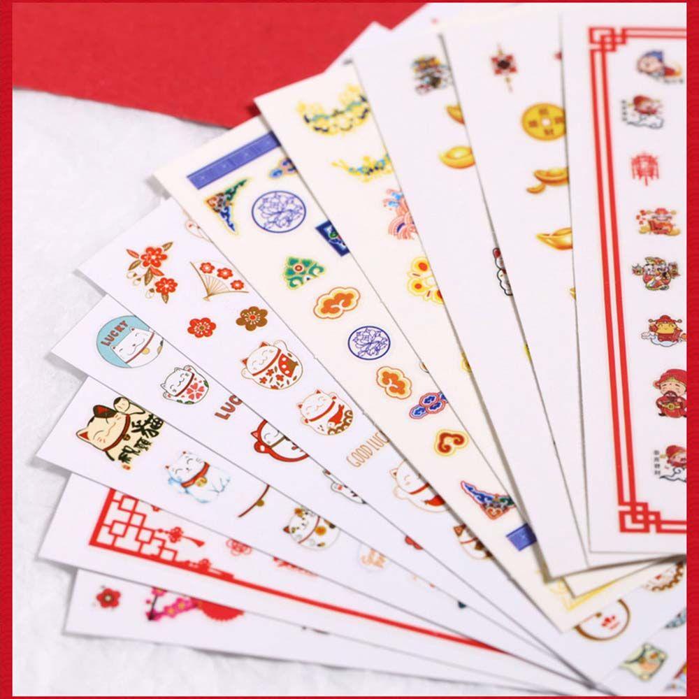 Nhãn Dán Trang Trí Móng Tay Hình Mèo May Mắn Mừng Năm Mới 2022